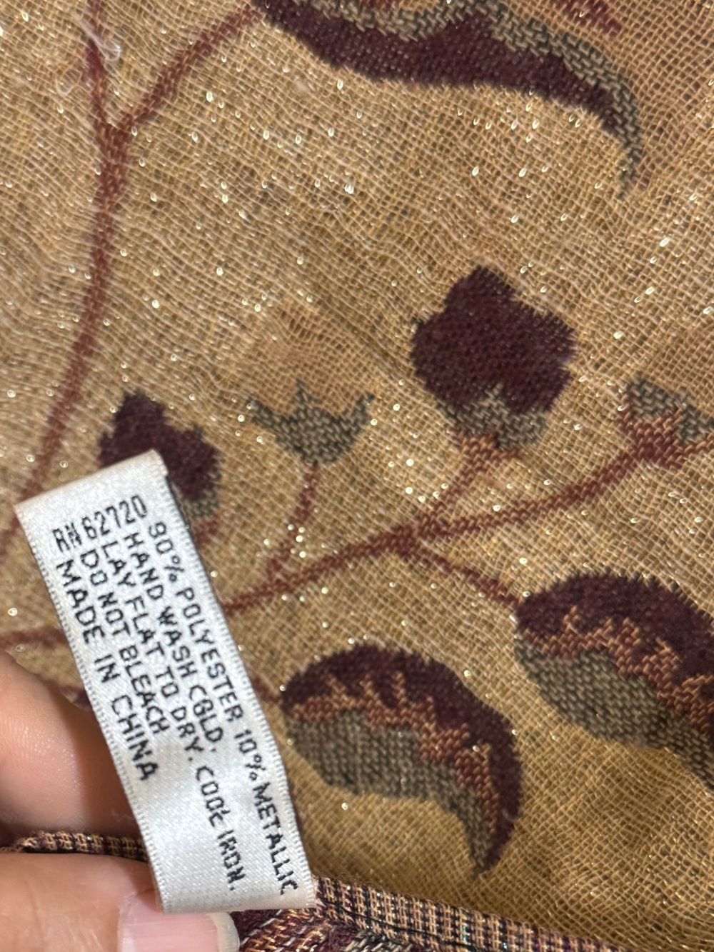 Vintage Style Gold Metallic Paisley Floral Scarf